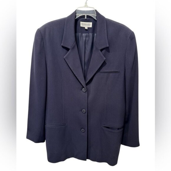 Vintage 90's Patricia Jones Collections Navy Classic Work Blazer 10 - Picture 1 of 6
